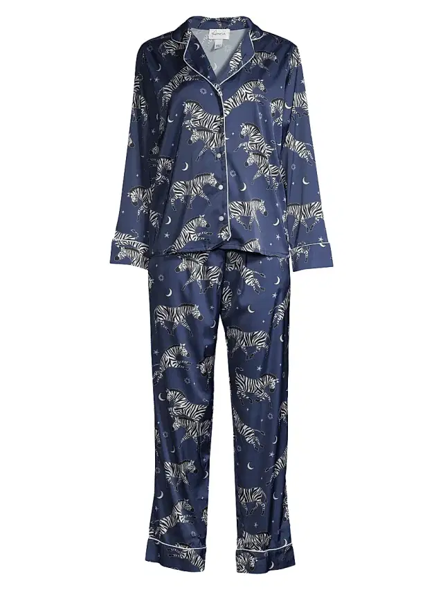 Women's Two-Piece Zebra Print Pajama Set - Deep Blue