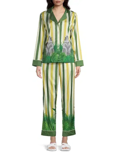 Averie Women's Two-Piece Stripes & Jungle Print Pajama Set - Olive Gold - Size XL | Thumbnail 3