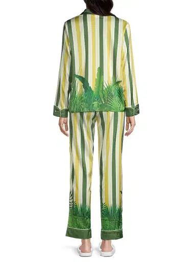 Averie Women's Two-Piece Stripes & Jungle Print Pajama Set - Olive Gold - Size XL | Thumbnail 5
