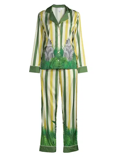 Averie Women's Two-Piece Stripes & Jungle Print Pajama Set - Olive Gold - Size XL | Thumbnail 1