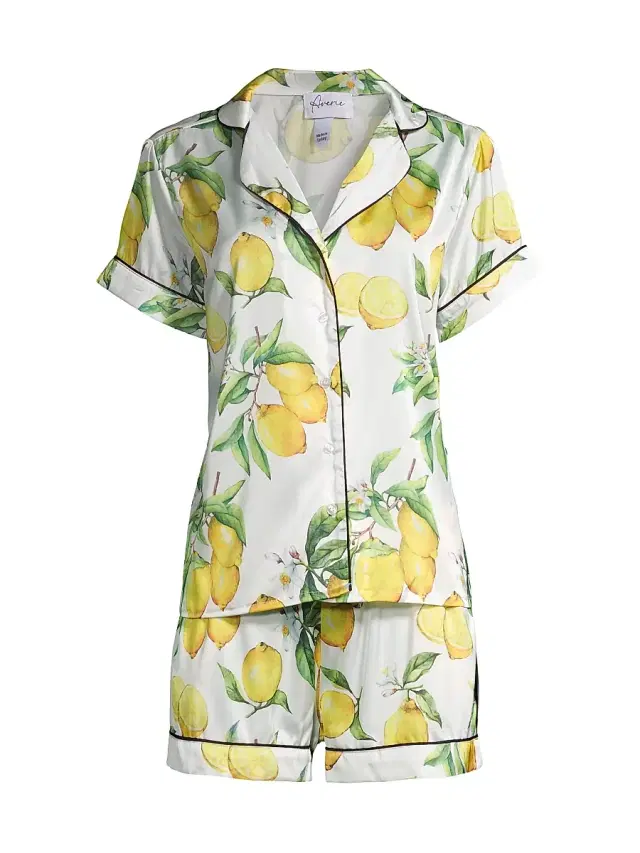 Averie Women's Two-Piece Citrus Print Short Pajama Set - White