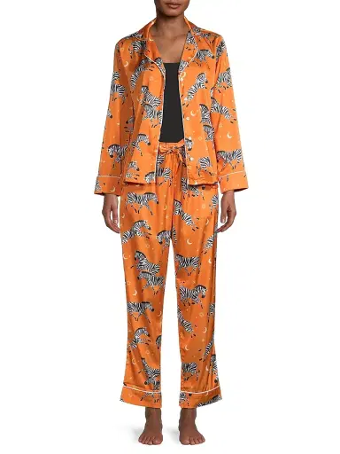 Averie Women's Two-Piece Zebra Print Pajama Set - Orange - Size XS | Thumbnail 2
