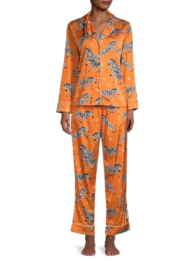 Averie Women's Two-Piece Zebra Print Pajama Set - Orange - Size XS | Thumbnail 3