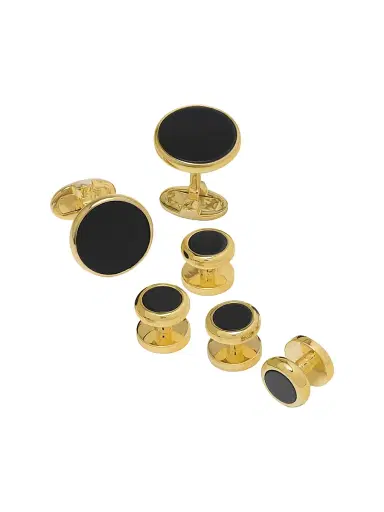 Jan Leslie Men's Sterling Silver & Onyx Cufflinks Set - Onyx Gold | Thumbnail 1 Jan Leslie Men's Sterling Silver & Onyx Cufflinks Set - Onyx Gold | Thumbnail 1