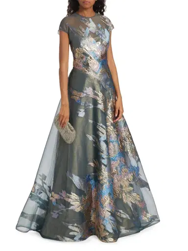 Rene Ruiz Collection Women's Metallic Fil Coupé A-Line Gown | Thumbnail 1 Rene Ruiz Collection Women's Metallic Fil Coupé A-Line Gown | Thumbnail 1