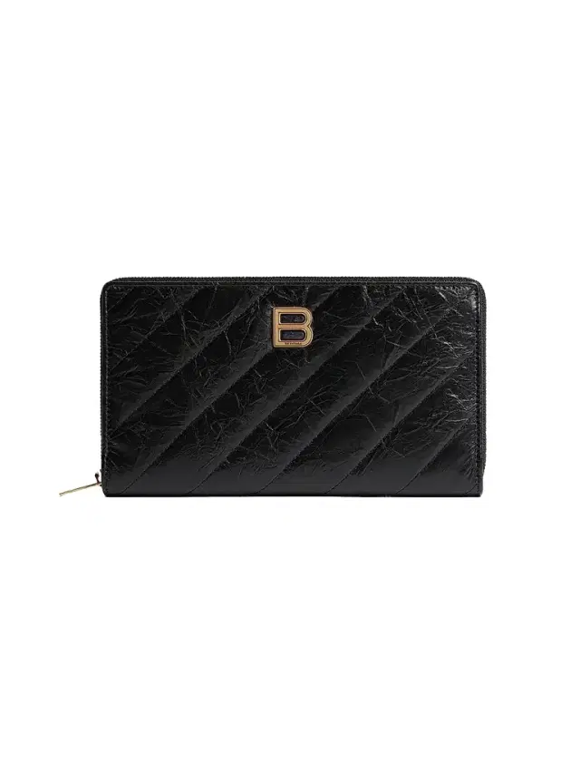 Balenciaga Women's Crush Continental Wallet Quilted - Black