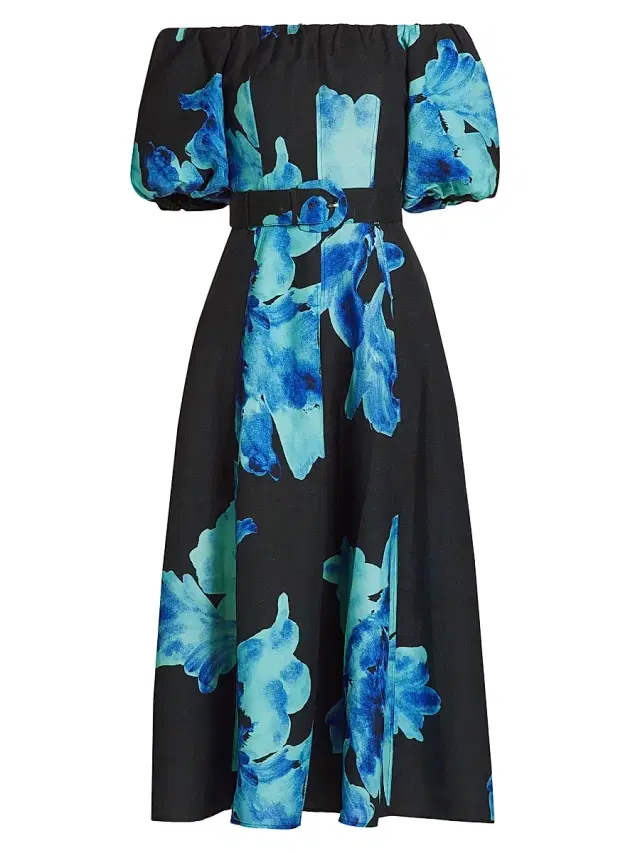 NICHOLAS Women's Santha Floral Off-the-Shoulder Midi-Dress - Thalia Floral Navy