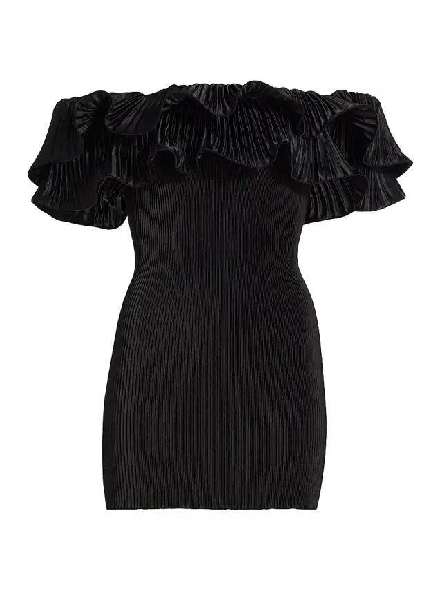 L'Idée Women's Off-The-Shoulder Pleated Minidress - Noir Capsule