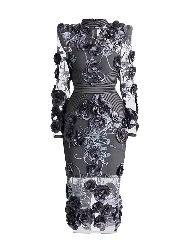 Women's Battle Lines Floral-Embellished Vendetta Dress - Grey