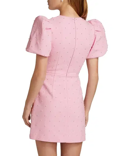 Rebecca Vallance Women's Veronica Pearl Bow Puff-Sleeve Minidress - Pink | Thumbnail 5