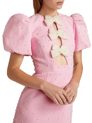 Rebecca Vallance Women's Veronica Pearl Bow Puff-Sleeve Minidress - Pink | Thumbnail 6