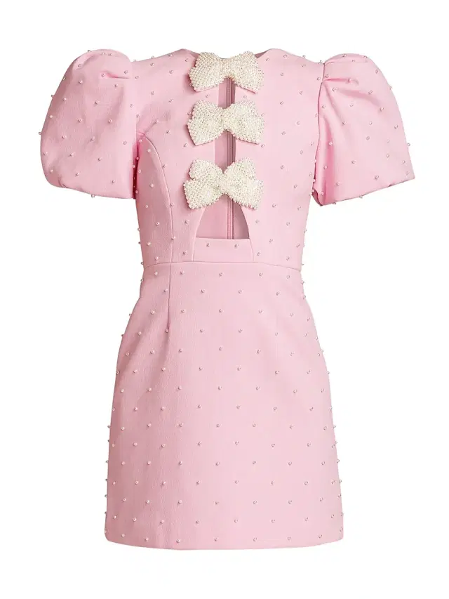Women's Veronica Pearl Bow Puff-Sleeve Minidress - Pink