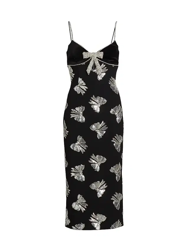 Women's Valor Sequined Bow Midi-Dress - Black