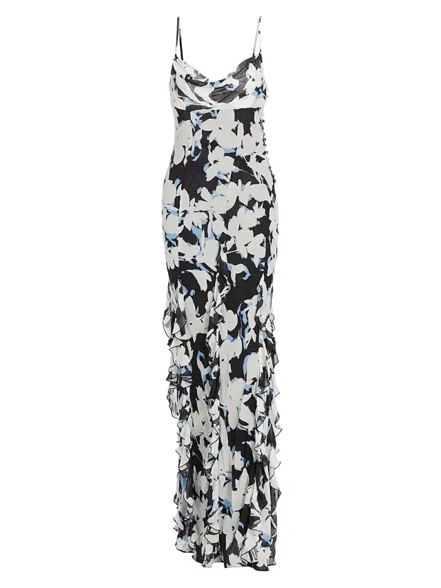 Nicholas the Label Women's Kamila Ruffled Silk Floor-Length Dress - Black Blur