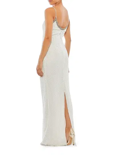 Mac Duggal Women's Embellished Grid Sheath Slip Gown - White | Thumbnail 3