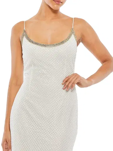 Mac Duggal Women's Embellished Grid Sheath Slip Gown - White | Thumbnail 4