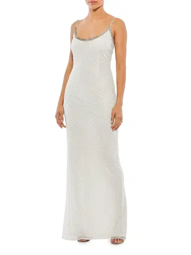 Mac Duggal Women's Embellished Grid Sheath Slip Gown - White | Thumbnail 1