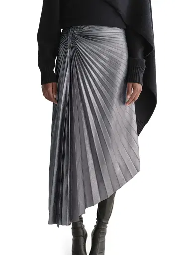 A.L.C. Women's Tracy Metallic Faux-Leather Pleated Midi-Skirt - Slate Metallic | Thumbnail 5 A.L.C. Women's Tracy Metallic Faux-Leather Pleated Midi-Skirt - Slate Metallic | Thumbnail 5