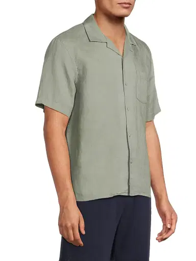 Onia Men's Linen-Blend Camp Shirt - Sage | Thumbnail 4