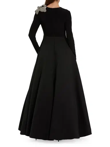 Mac Duggal Women's Floral Appliqué Mix Media A-Line Gown - Black | Thumbnail 2