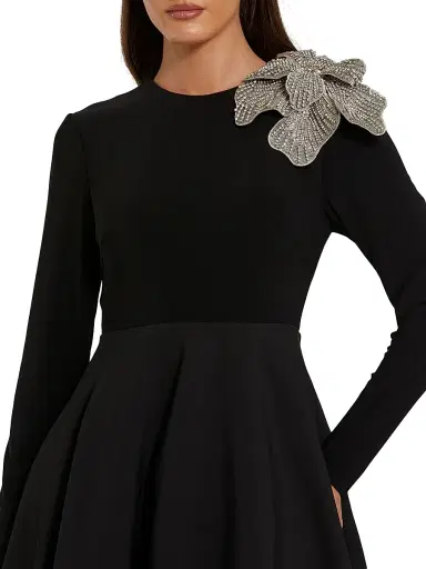 Mac Duggal Women's Floral Appliqué Mix Media A-Line Gown - Black | Thumbnail 3