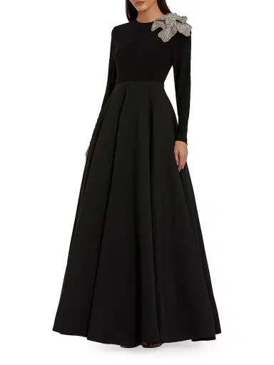 Mac Duggal Women's Floral Appliqué Mix Media A-Line Gown - Black | Thumbnail 1