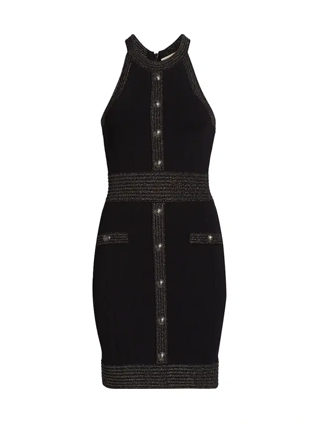 L'AGENCE Women's Anissa Metallic Knit Button Minidress - Black Gunmetal Lurex