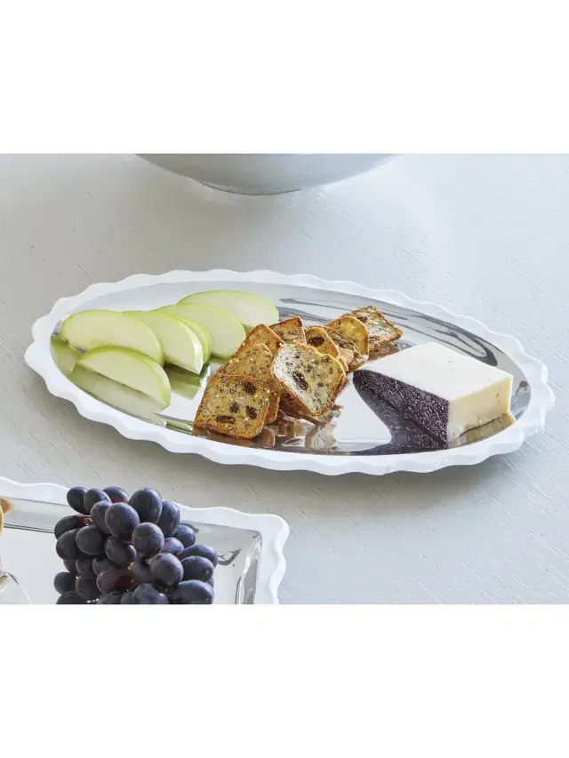 Wavy Enamel Oval Platter - Silver