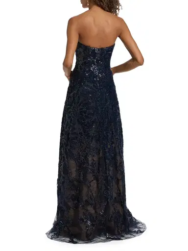 Rene Ruiz Collection Women's Floral Beaded Strapless A-Line Gown - Navy - Size 14 | Thumbnail 5