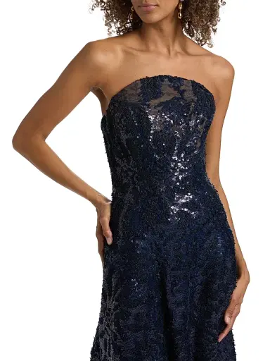 Rene Ruiz Collection Women's Floral Beaded Strapless A-Line Gown - Navy - Size 14 | Thumbnail 6