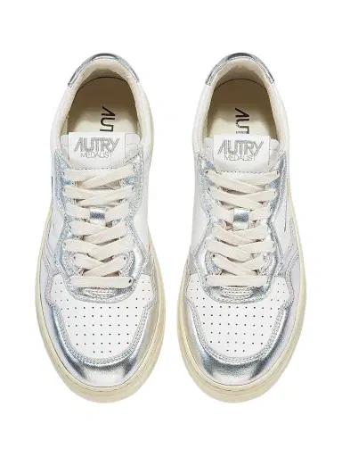 Autry Women's Medalist Metallic Leather Low-Top Sneakers - White Silver - Size 9 | Thumbnail 4