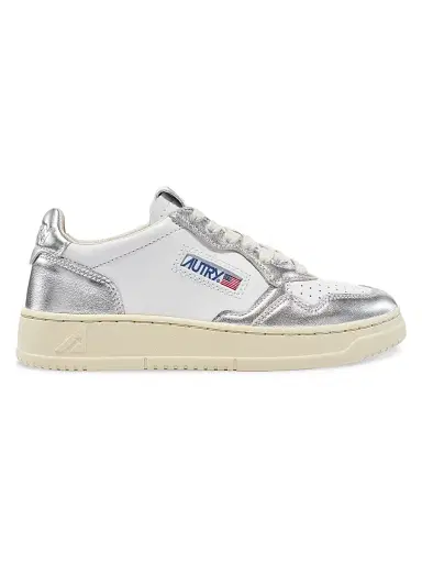 Autry Women's Medalist Metallic Leather Low-Top Sneakers - White Silver - Size 9 | Thumbnail 1