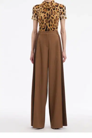 Oscar de la Renta Mixed Pleated Wide-Leg Pants | Thumbnail 3