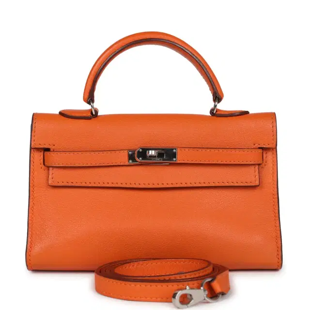 hermes Pre-owned Hermes Micro Kelly 15 Orange Swift Palladium Hardware