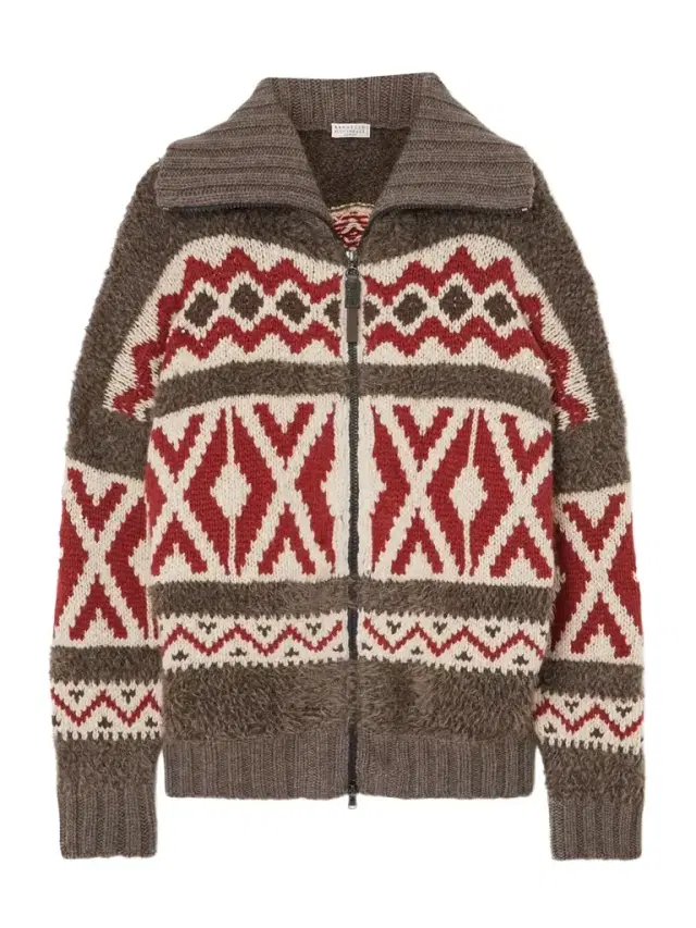 Oversized Intarsia Cashmere Zip-up Cardigan