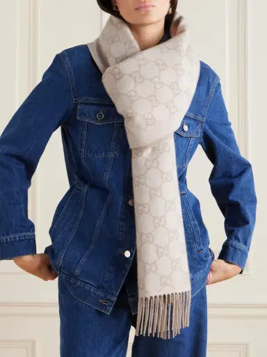 Gucci Fringed Jacquard-knit Cashmere Scarf | Thumbnail 2 Gucci Fringed Jacquard-knit Cashmere Scarf | Thumbnail 2