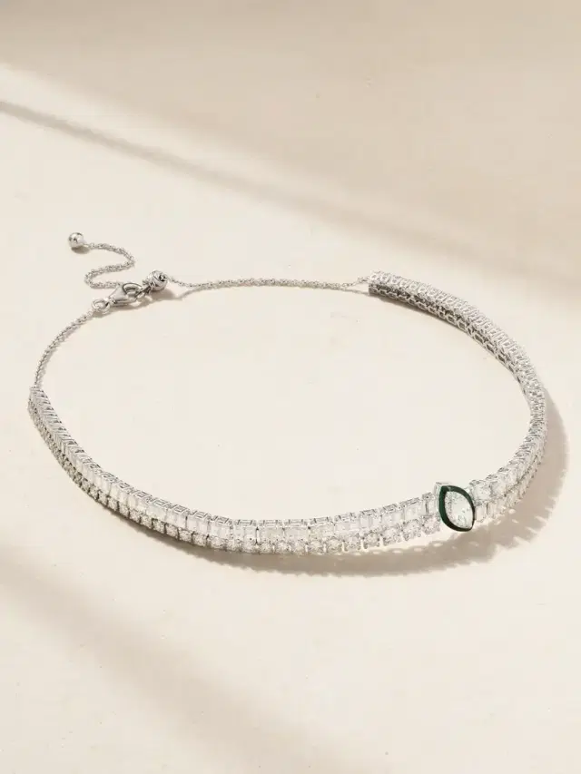 18-karat White Gold, Diamond And Enamel Necklace