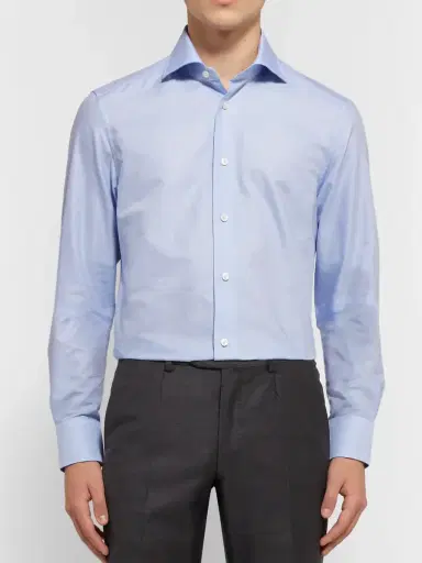 Zegna Light-Blue Trofeo Slim-Fit Cutaway-Collar Cotton-Poplin Shirt - Men | Thumbnail 3 Zegna Light-Blue Trofeo Slim-Fit Cutaway-Collar Cotton-Poplin Shirt - Men | Thumbnail 3