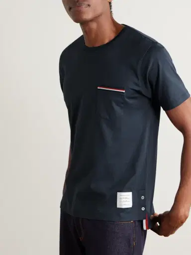 Thom Browne Slim-Fit Grosgrain-Trimmed Cotton-Jersey T-Shirt - Men | Thumbnail 3 Thom Browne Slim-Fit Grosgrain-Trimmed Cotton-Jersey T-Shirt - Men | Thumbnail 3