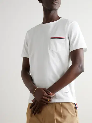 Thom Browne Slim-Fit Grosgrain-Trimmed Cotton-Jersey T-Shirt - Men | Thumbnail 3 Thom Browne Slim-Fit Grosgrain-Trimmed Cotton-Jersey T-Shirt - Men | Thumbnail 3