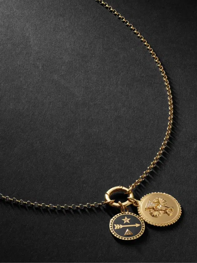 Foundrae 18-Karat Gold, Diamond and Enamel Necklace - Men