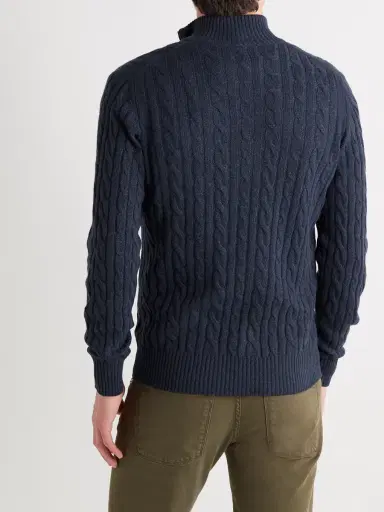 Loro Piana Suede-Trimmed Cable-Knit Baby Cashmere Half-Zip Sweater - Men | Thumbnail 3