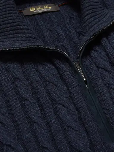 Loro Piana Suede-Trimmed Cable-Knit Baby Cashmere Half-Zip Sweater - Men | Thumbnail 4