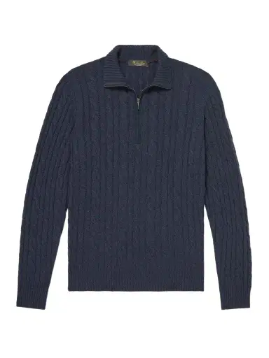 Loro Piana Suede-Trimmed Cable-Knit Baby Cashmere Half-Zip Sweater - Men | Thumbnail 1