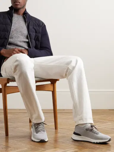 Brunello Cucinelli Leather-Trimmed Stretch-Knit Sneakers - Men | Thumbnail 2 Brunello Cucinelli Leather-Trimmed Stretch-Knit Sneakers - Men | Thumbnail 2