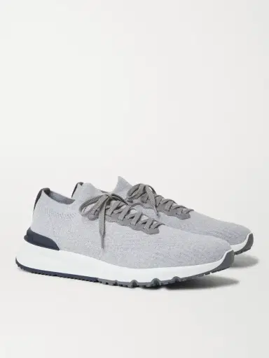 Brunello Cucinelli Leather-Trimmed Stretch-Knit Sneakers - Men | Thumbnail 3 Brunello Cucinelli Leather-Trimmed Stretch-Knit Sneakers - Men | Thumbnail 3