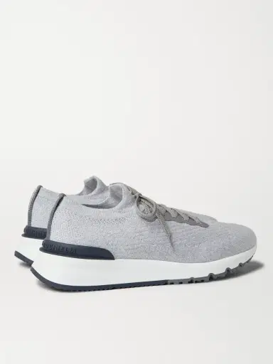 Brunello Cucinelli Leather-Trimmed Stretch-Knit Sneakers - Men | Thumbnail 4 Brunello Cucinelli Leather-Trimmed Stretch-Knit Sneakers - Men | Thumbnail 4
