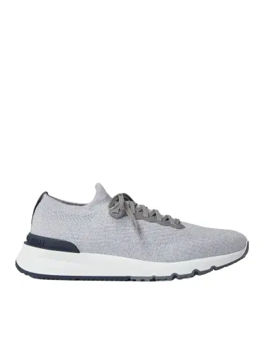 Brunello Cucinelli Leather-Trimmed Stretch-Knit Sneakers - Men | Thumbnail 1 Brunello Cucinelli Leather-Trimmed Stretch-Knit Sneakers - Men | Thumbnail 1