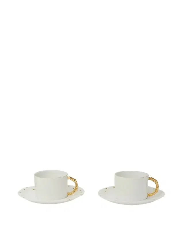 Haas Mojave Set of Two Gold-Plated Porcelain Tea Cups and Saucers - Men