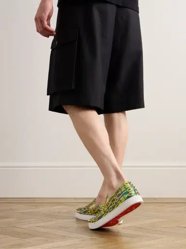 Christian Louboutin Pik Boat Spiked Glittered Logo-Print Canvas Slip-On Sneakers - Men | Thumbnail 2